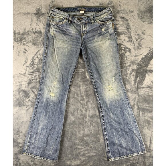 Silver Jeans Men's 32x33 Distressed Boot Cut Y2K Grunge Tuesday Blue Jeans - Picture 2 of 14